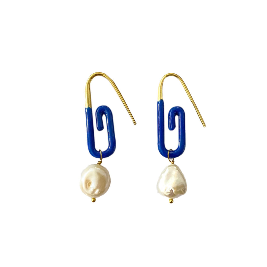 Fugeelah Earrings - Paper Clip with Pear Drop (Blue)