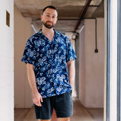 Men's Cuban Batik Shirt - Navy Blossom