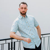 Men's Batik Shirt - Teal Arabesque