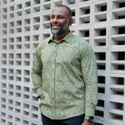 Men's Long-Sleeved Batik Shirt - Olive Anyam