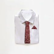 Batik Neck Tie & Pocket Square (Silk Cotton) - Crimson Driftwood