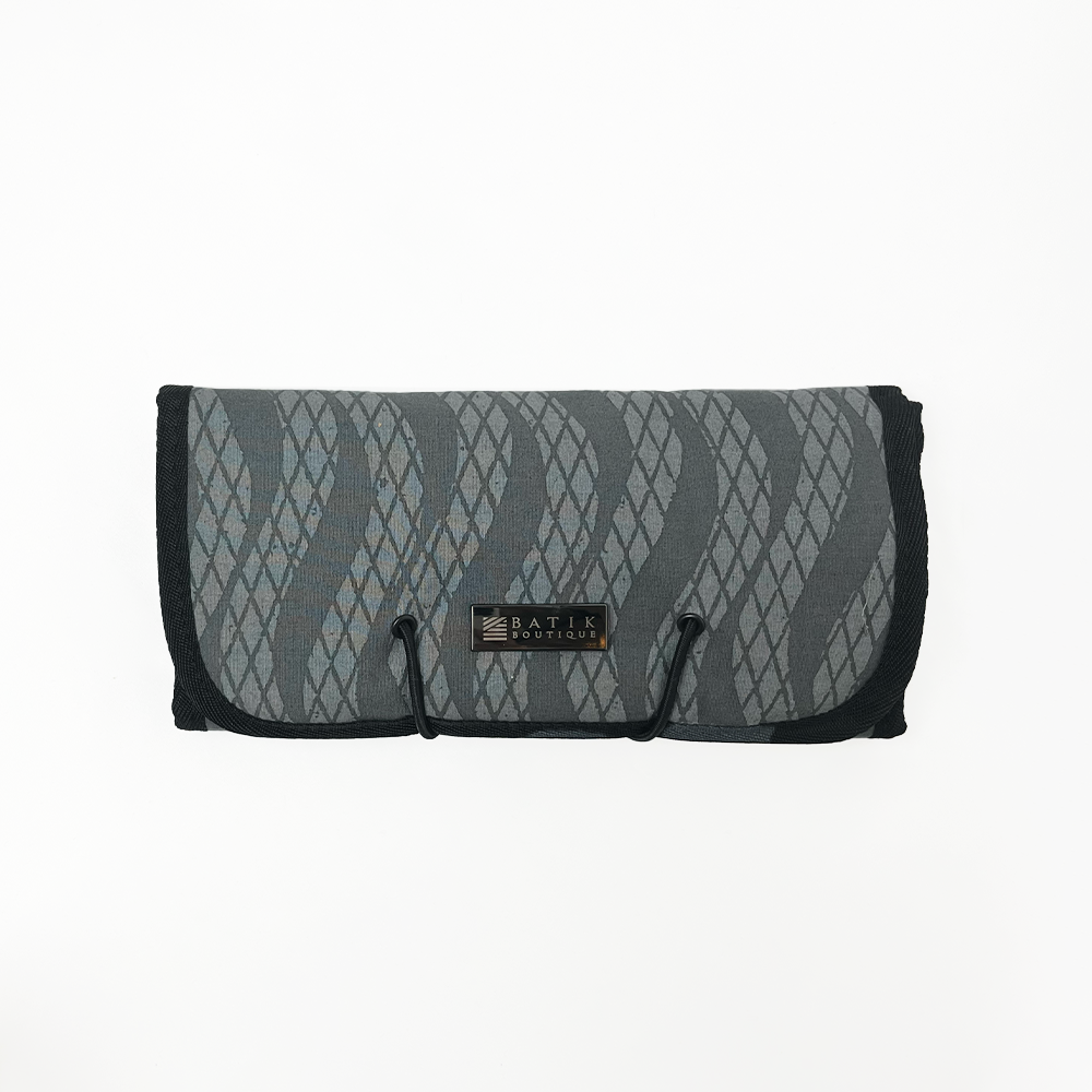 Batik Roll-Up Travel Pouch - Grey Snakeskin