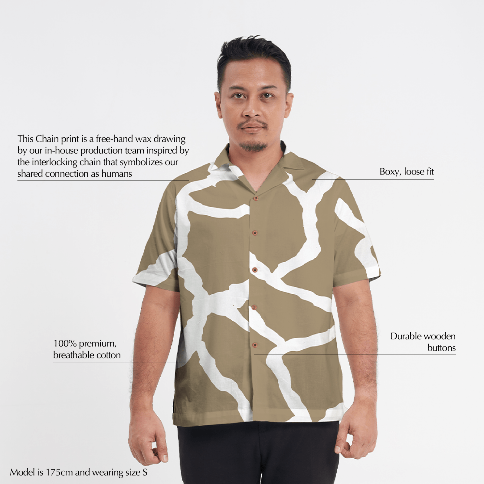 (SALE) Men's Batik Cuban Shirt - Stone Chain