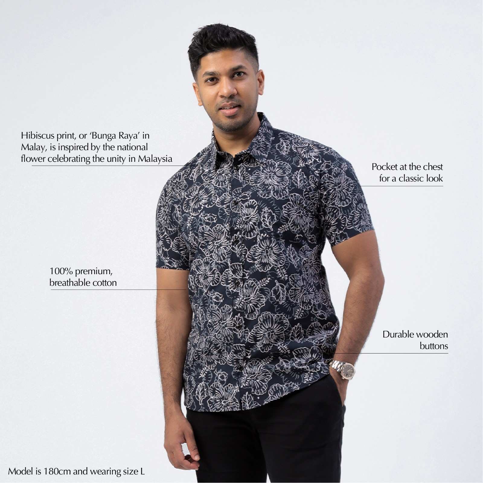 Men's Batik Classic Shirt - Jet Hibiscus
 description 