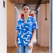 (SALE) Women's Batik Cuban Shirt - Blue Rimba
