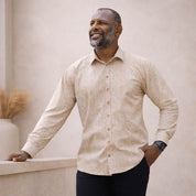 Men's Long-Sleeved Batik Shirt - Tan Petola