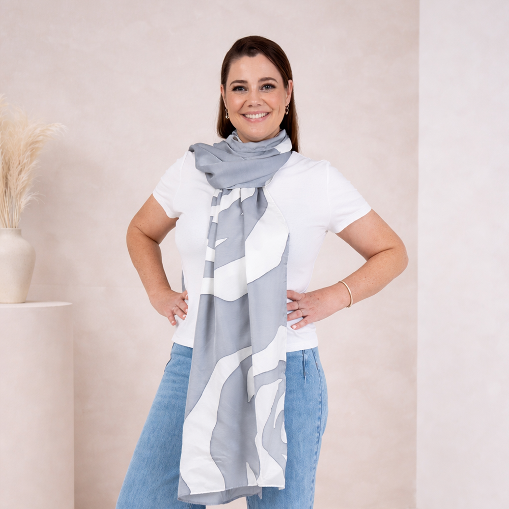 Batik Scarf (Silk Cotton) - Silver Rose
