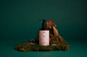 Skincare bottle with pump on a green background