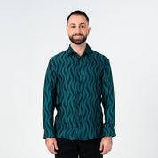 Men's Long-Sleeved Batik Shirt - Teal Snakeskin front view photo 