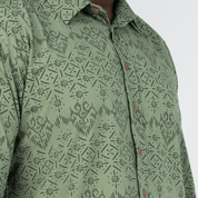 zoomed in photo of Men's Long-Sleeved Batik Shirt - Olive Anyam
