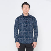 Men's Long-Sleeved Batik Shirt - Navy Anyam
