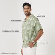 Men's Batik Cuban Shirt - Olive Pineapple