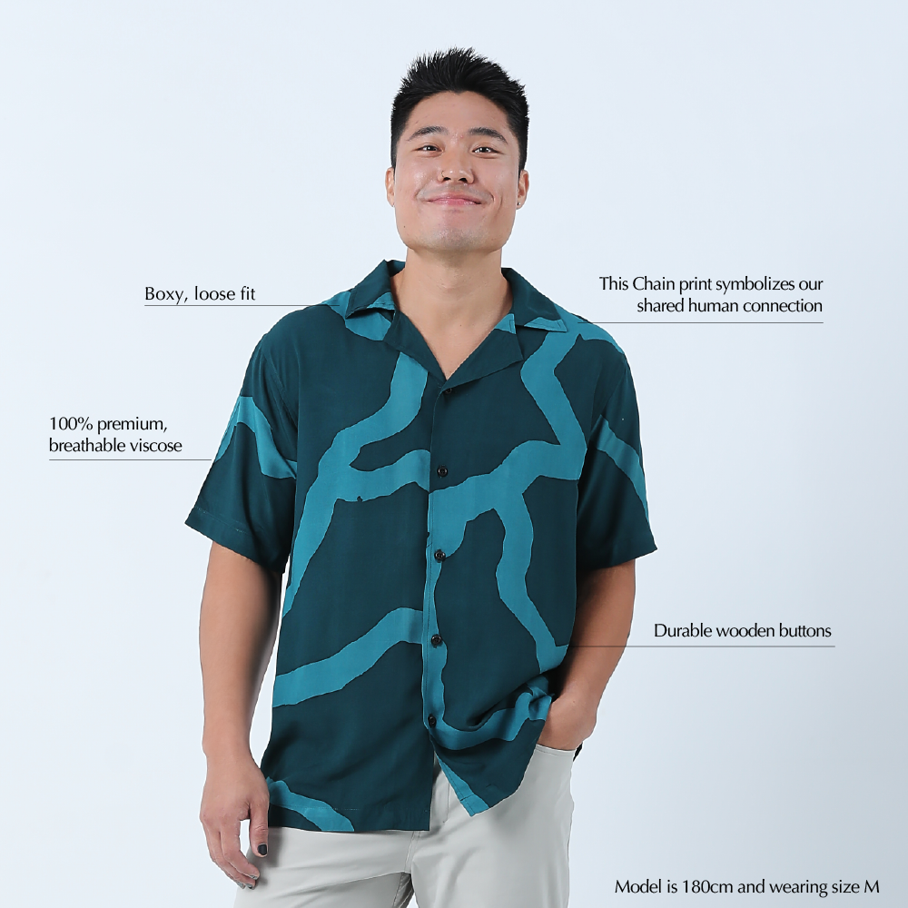 Men's Batik Cuban Shirt - Forest Chain