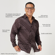 Men's Long-Sleeved Batik Shirt - Brown Alur