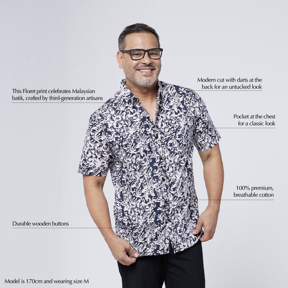 Description photo of Men's Batik Shirt - Black Floret