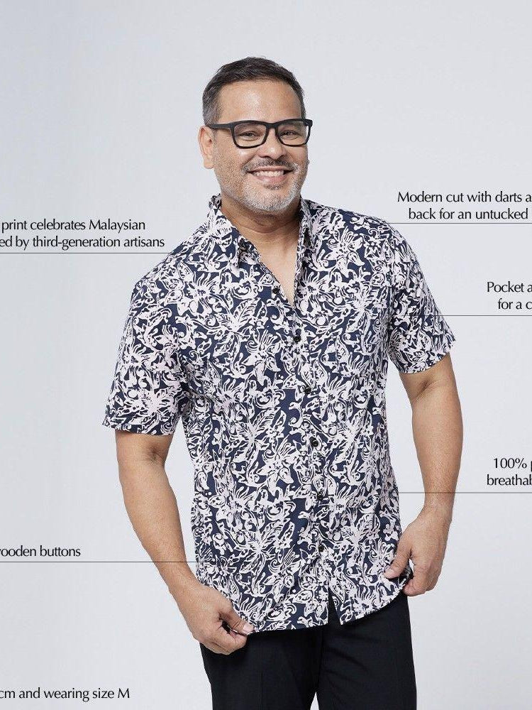 Description photo of Men's Batik Shirt - Black Floret