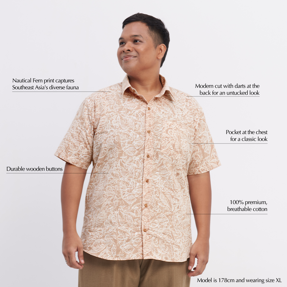 Men's Batik Shirt - Tan Nautical Fern