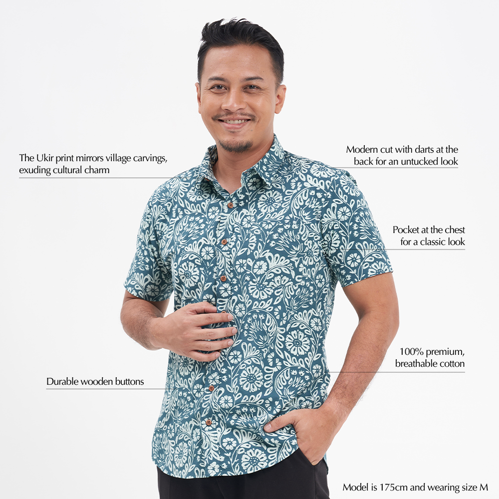 Men's Batik Shirt - Teal Ukir