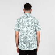 Men's Batik Shirt - Teal Arabesque
 showing the back of the shirt 
