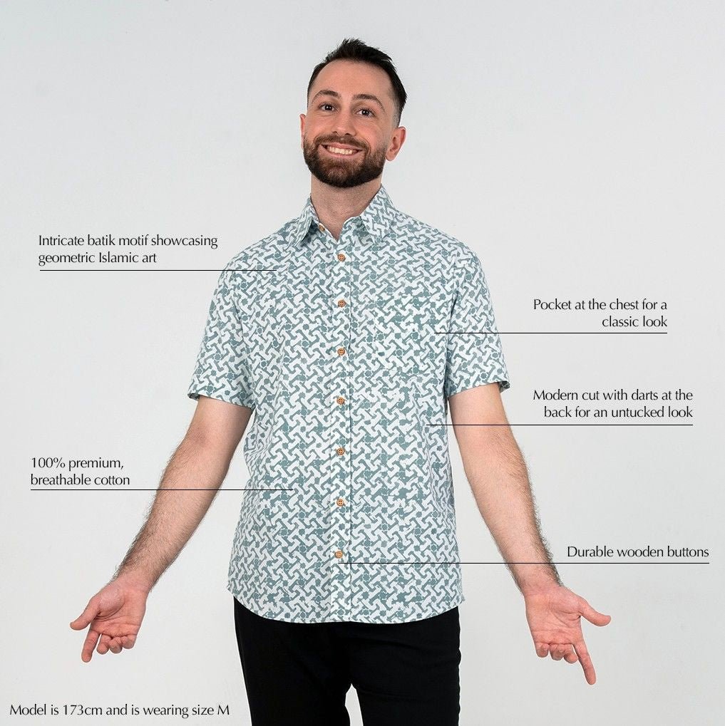 Men's Batik Shirt - Teal Arabesque
 description photo 