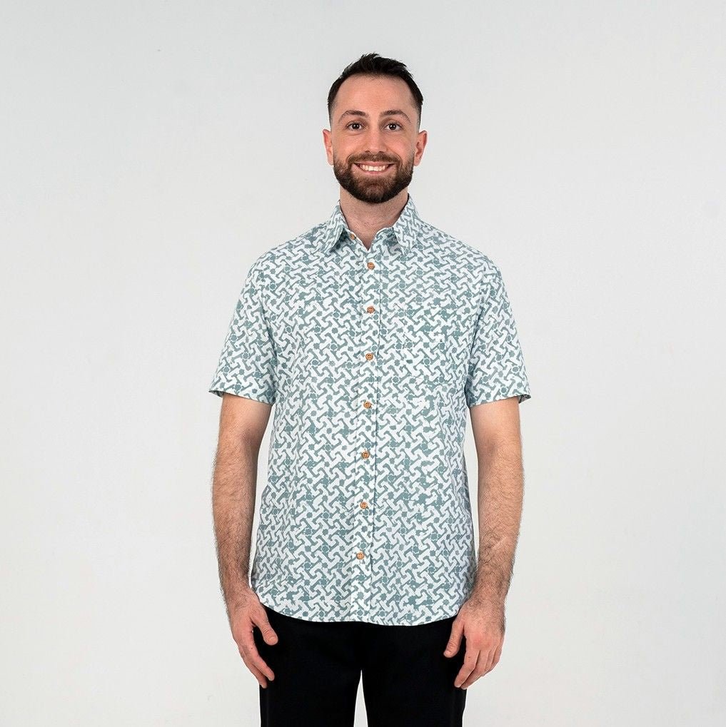 Men's Batik Shirt - Teal Arabesque

