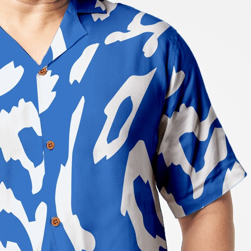 close up photo of the blue rimba men's batik shirt 