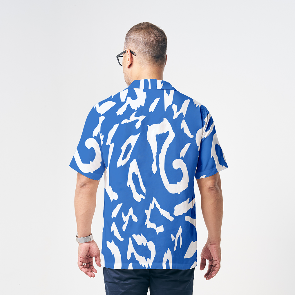 Men's Cuban Batik Shirt - Blue Rimba