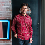 Men's Long-Sleeved Batik Shirt - Crimson Anyam