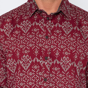 Men's Long-Sleeved Batik Shirt - Crimson Anyam