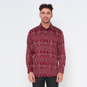 Men's Long-Sleeved Batik Shirt - Crimson Anyam