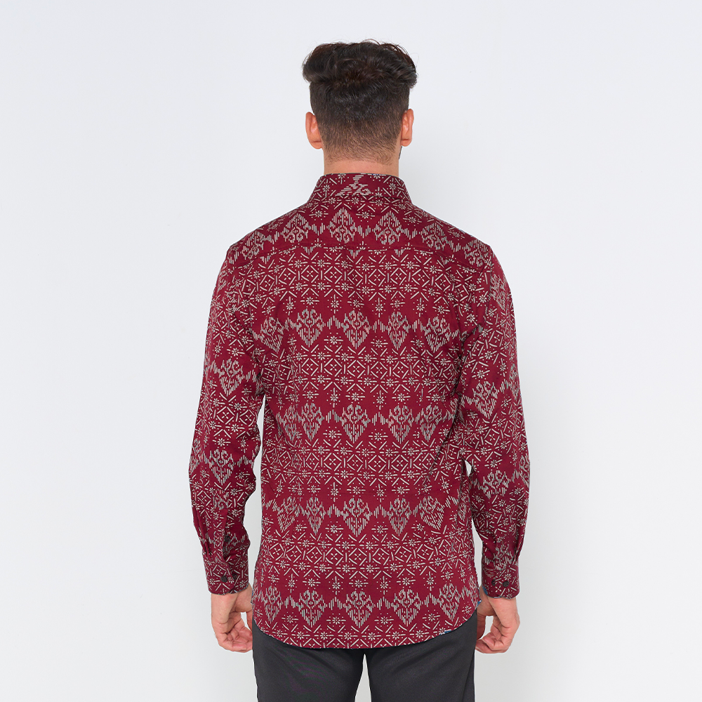 Men's Long-Sleeved Batik Shirt - Crimson Anyam