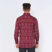 Men's Long-Sleeved Batik Shirt - Crimson Anyam