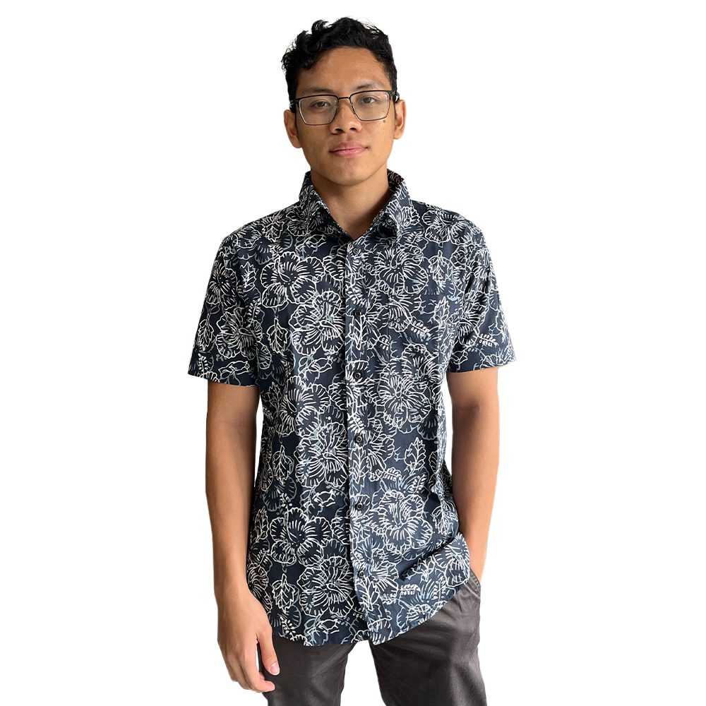 Men's Batik Classic Shirt - Jet Hibiscus - Batik Boutique