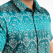 Men's Batik Classic Shirt - Turquoise Anyam - Batik Boutique