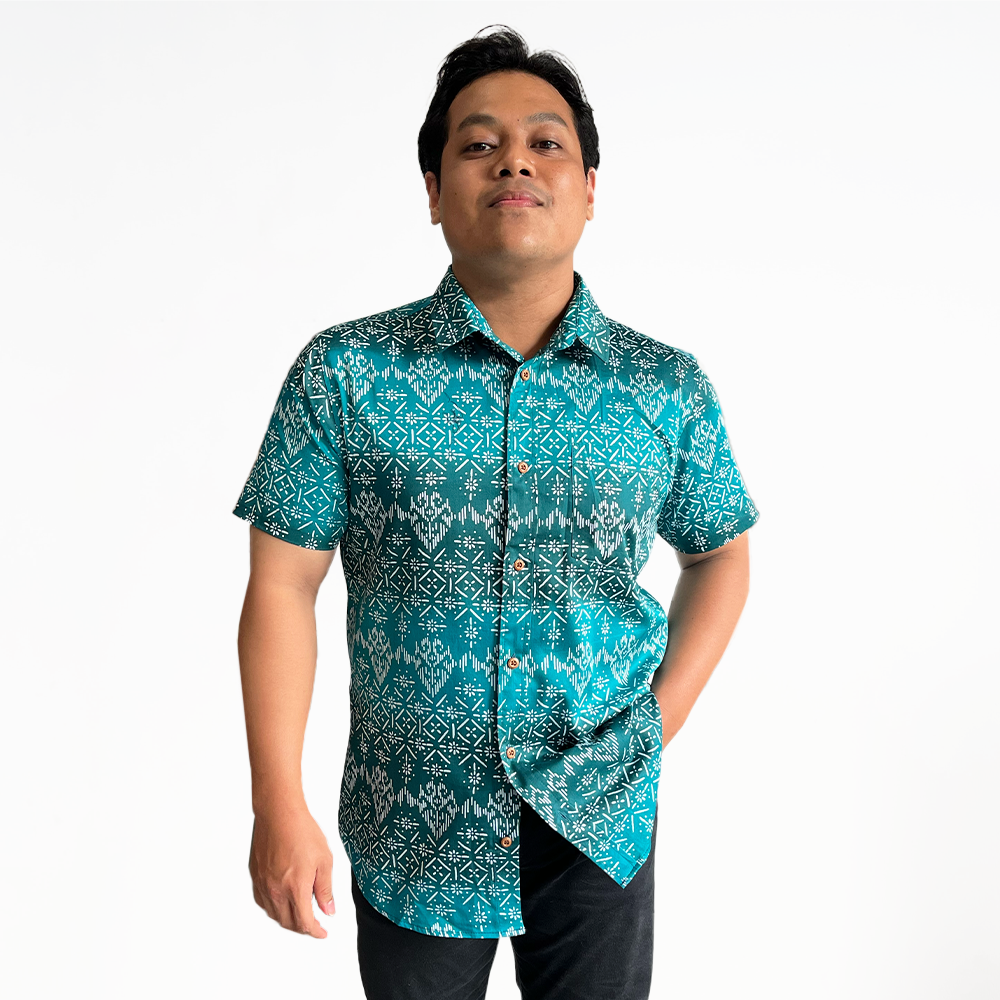 Men's Batik Classic Shirt - Turquoise Anyam - Batik Boutique