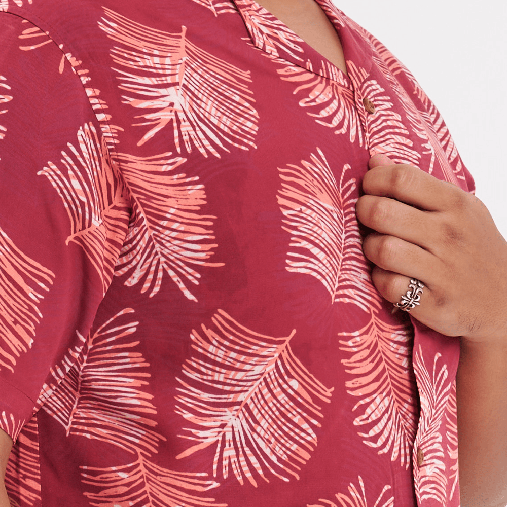 Men's Batik Cuban Shirt - Crimson Sawit - Batik Boutique