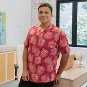 Men's Batik Cuban Shirt - Crimson Sawit - Batik Boutique