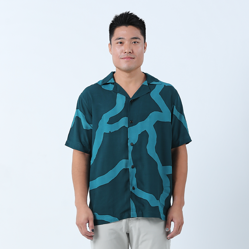 Men's Batik Cuban Shirt - Forest Chain - Batik Boutique