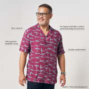 Men's Batik Cuban Shirt - Garnet Airplane - Batik Boutique