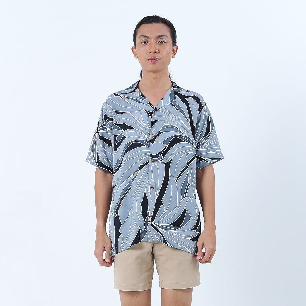 Men's Batik Cuban Shirt - Midnight Palma - Batik Boutique