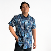 Men's Batik Modern Shirt - Navy Tiffin - Batik Boutique