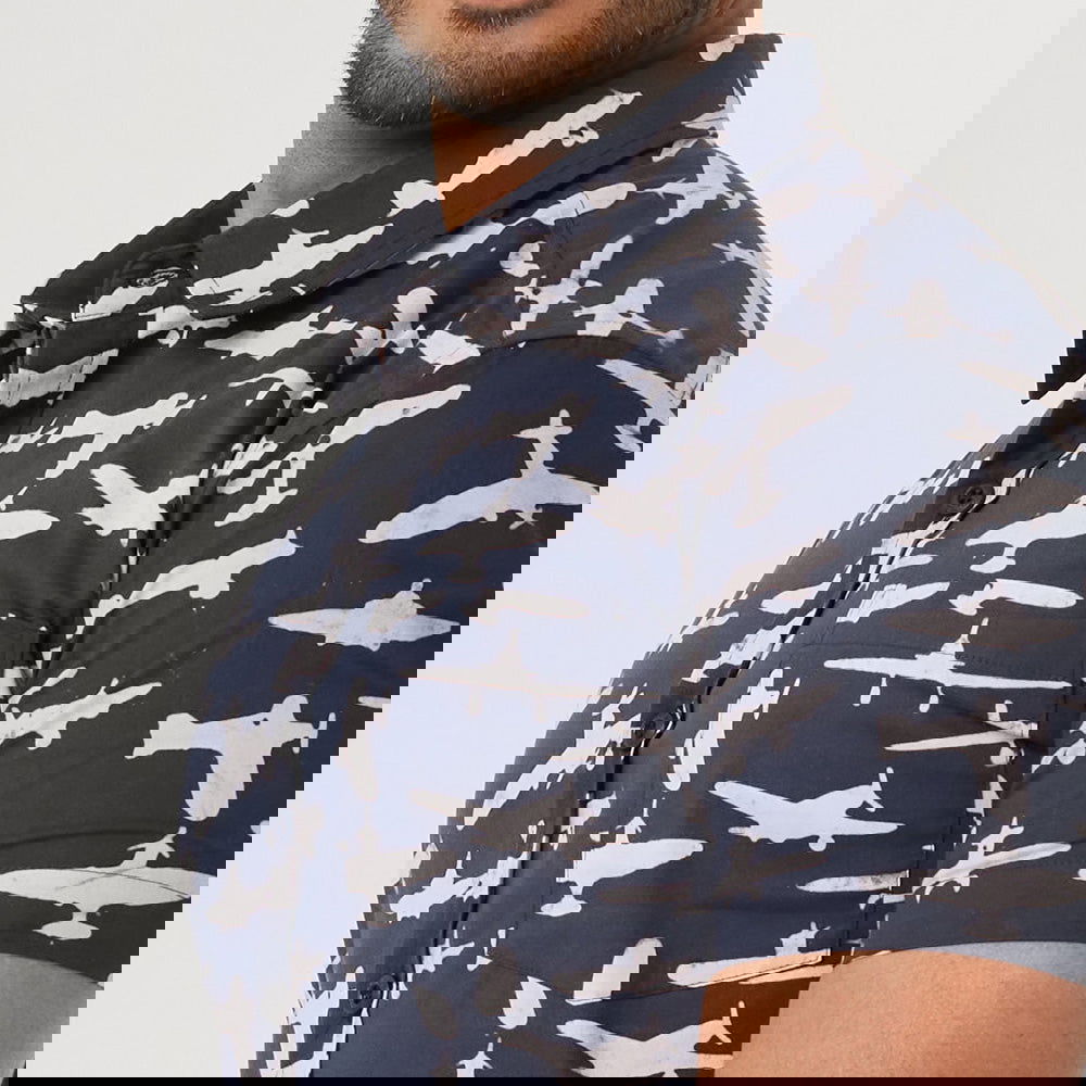 Men's Batik Shirt - Black Airplane - Batik Boutique