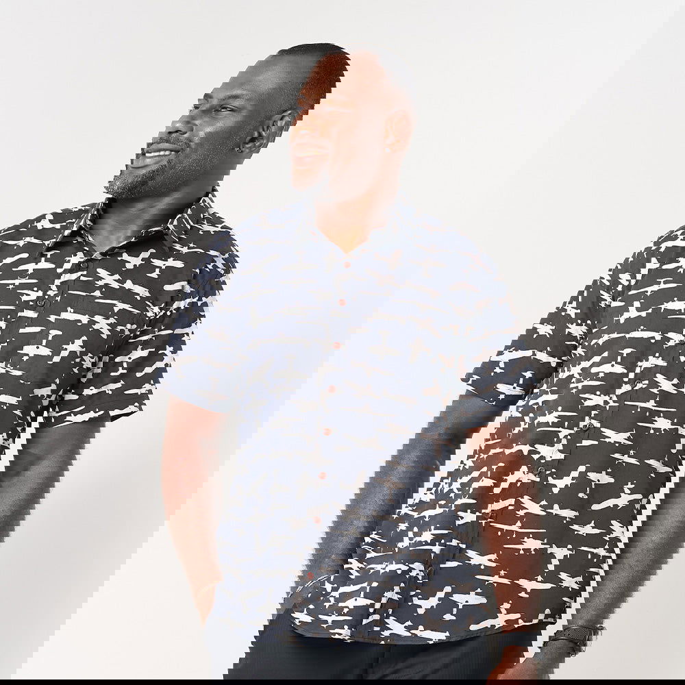 Men's Batik Shirt - Black Airplane - Batik Boutique