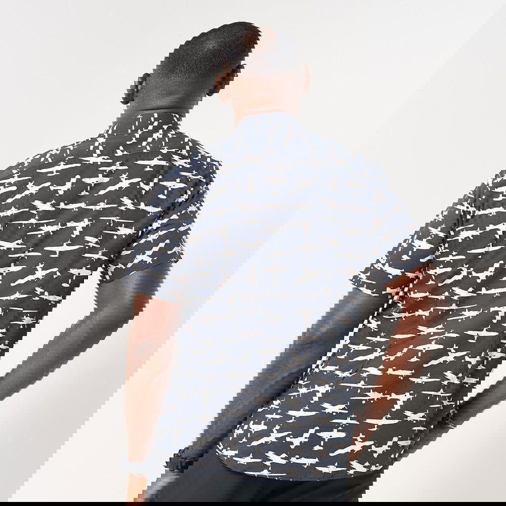 Men's Batik Shirt - Black Airplane - Batik Boutique