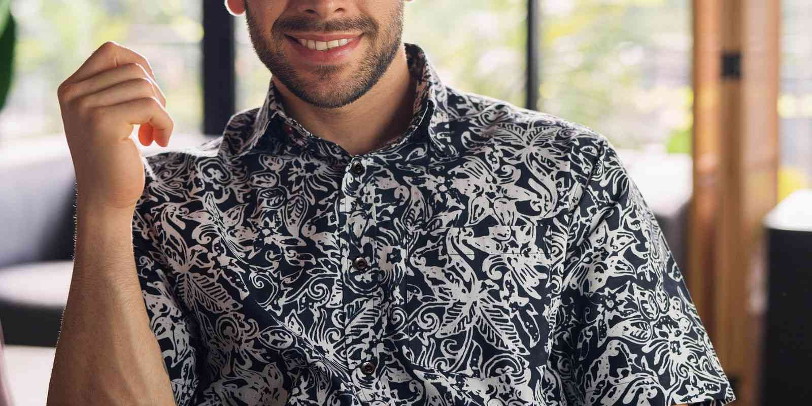 lifestyle photo of Men's Batik Shirt - Black Floret