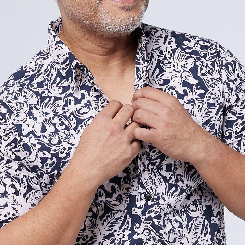 Close up photo of Men's Batik Shirt - Black Floret