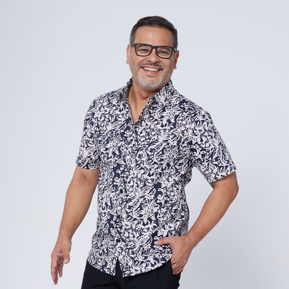 Men's Batik Shirt - Black Floret front facing photo 