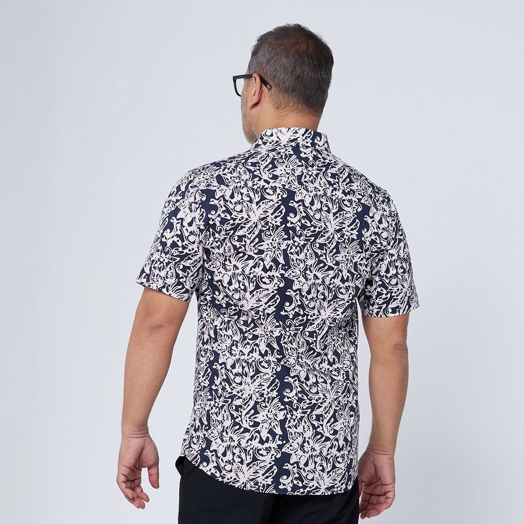 Men's Batik Shirt - Black Floret back facing photo 