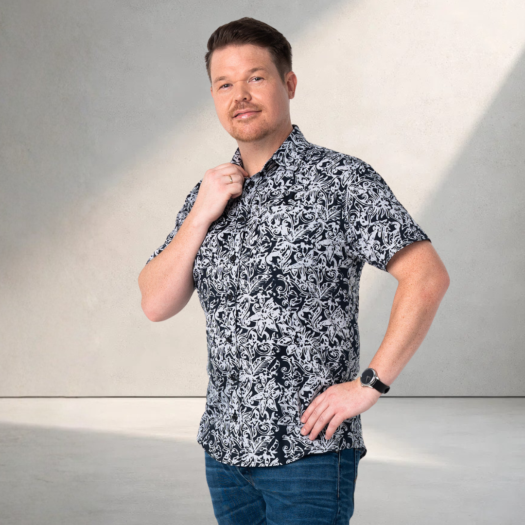 Shop the Artisan-Made Men's Batik Shirt - Black Floret
