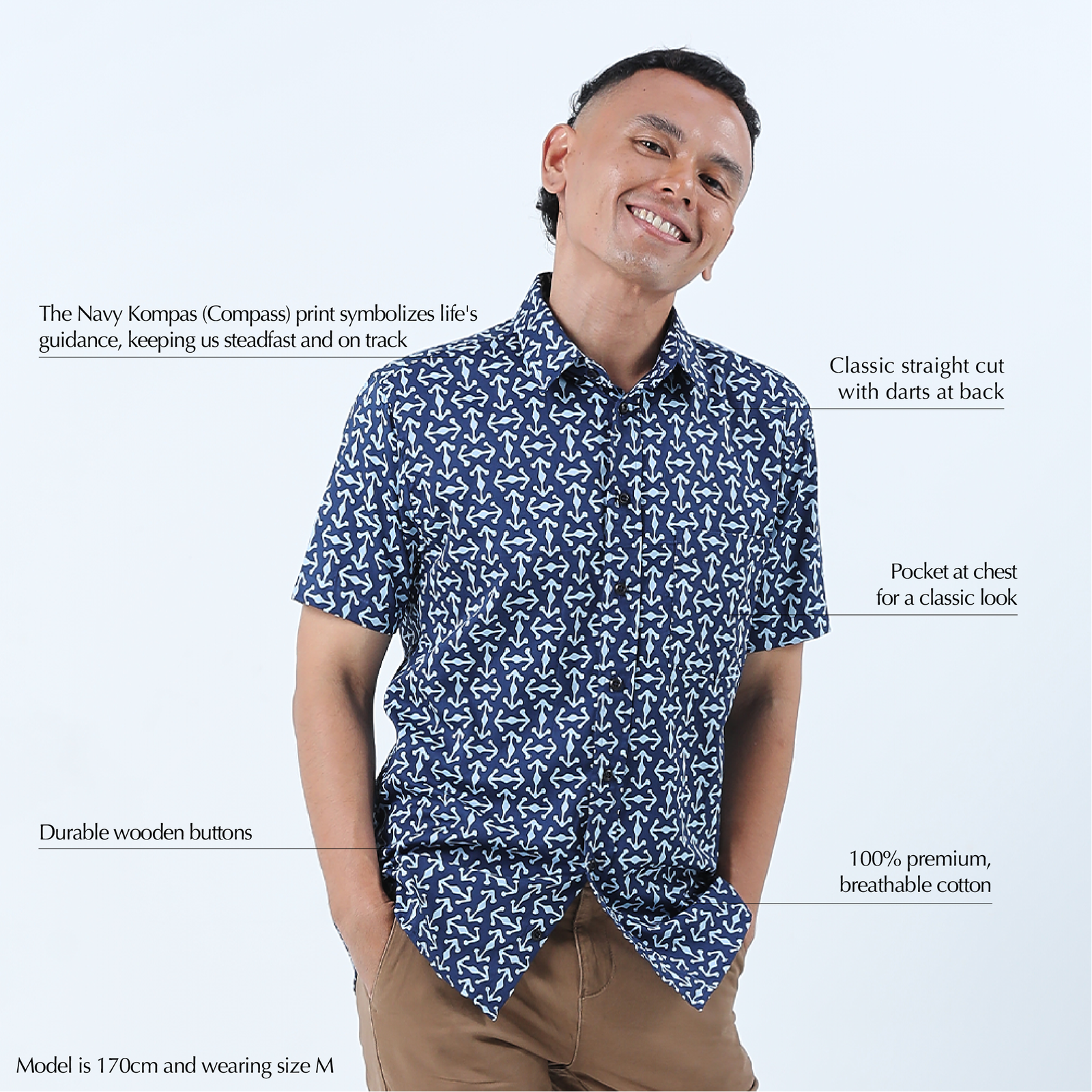 Men's Batik Shirt - Navy Kompas - Batik Boutique